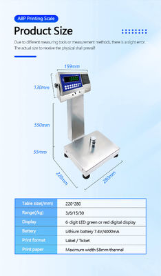 6kg 용량 A8SP 인쇄 작은 플랫폼 스케일 정사각형 수직 막대 22cm*28cm 사용자 정의