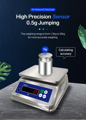 이중 스크린과 IP68 보호 수준과 함께 모든 스테인리스 스틸 테이블 스케일 30kg
